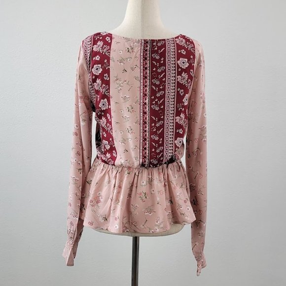 DEREK HEART boho floral print peplum blouse Sz S NEW - Picture 4 of 7